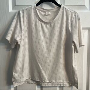 ZYIA White Short Sleeve Perforated Cropped Tee